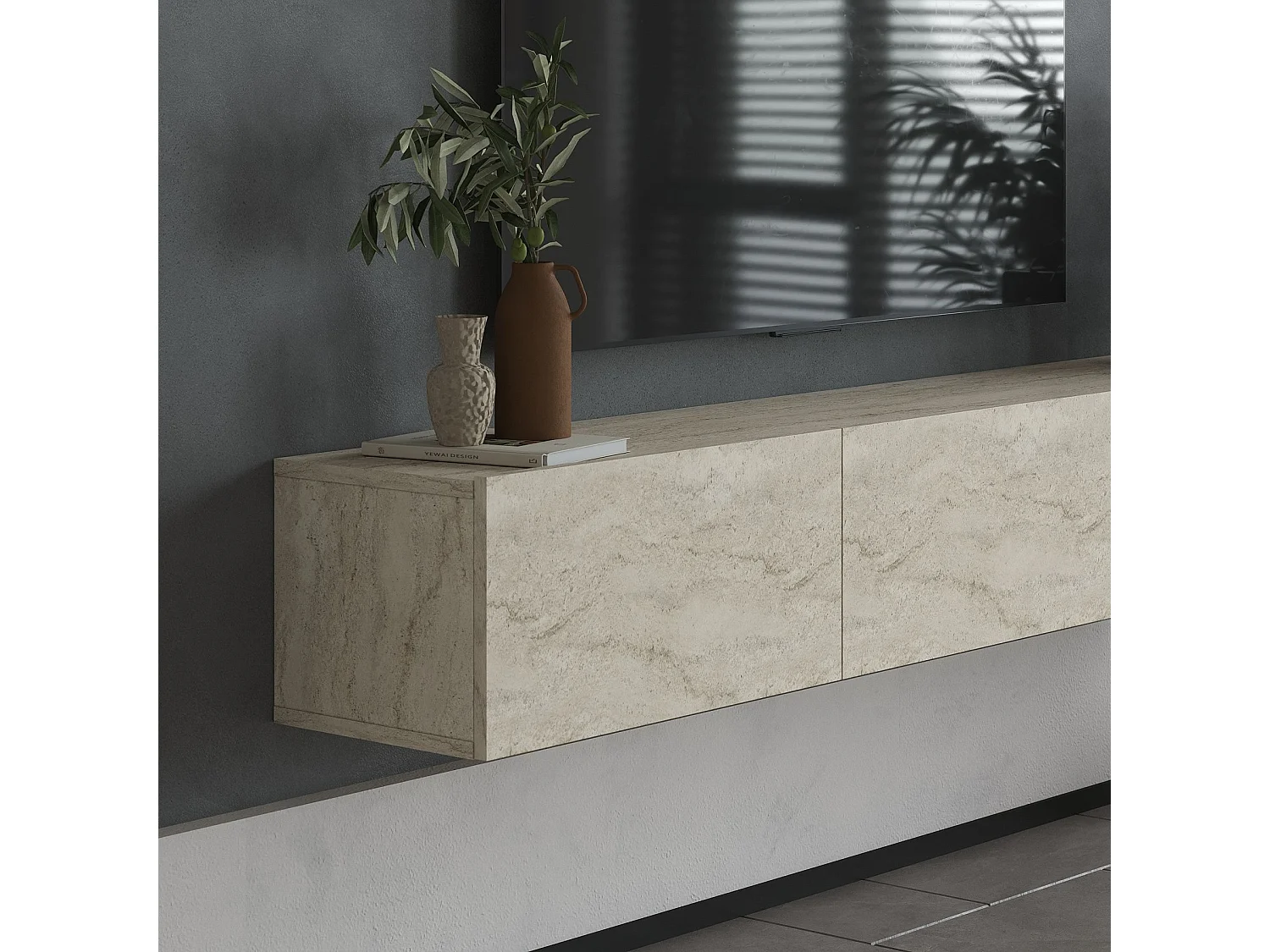 Stojak pod TV – 180 cm x 28,6 cm x 31,4 cm – trawertyn – płyta MDF