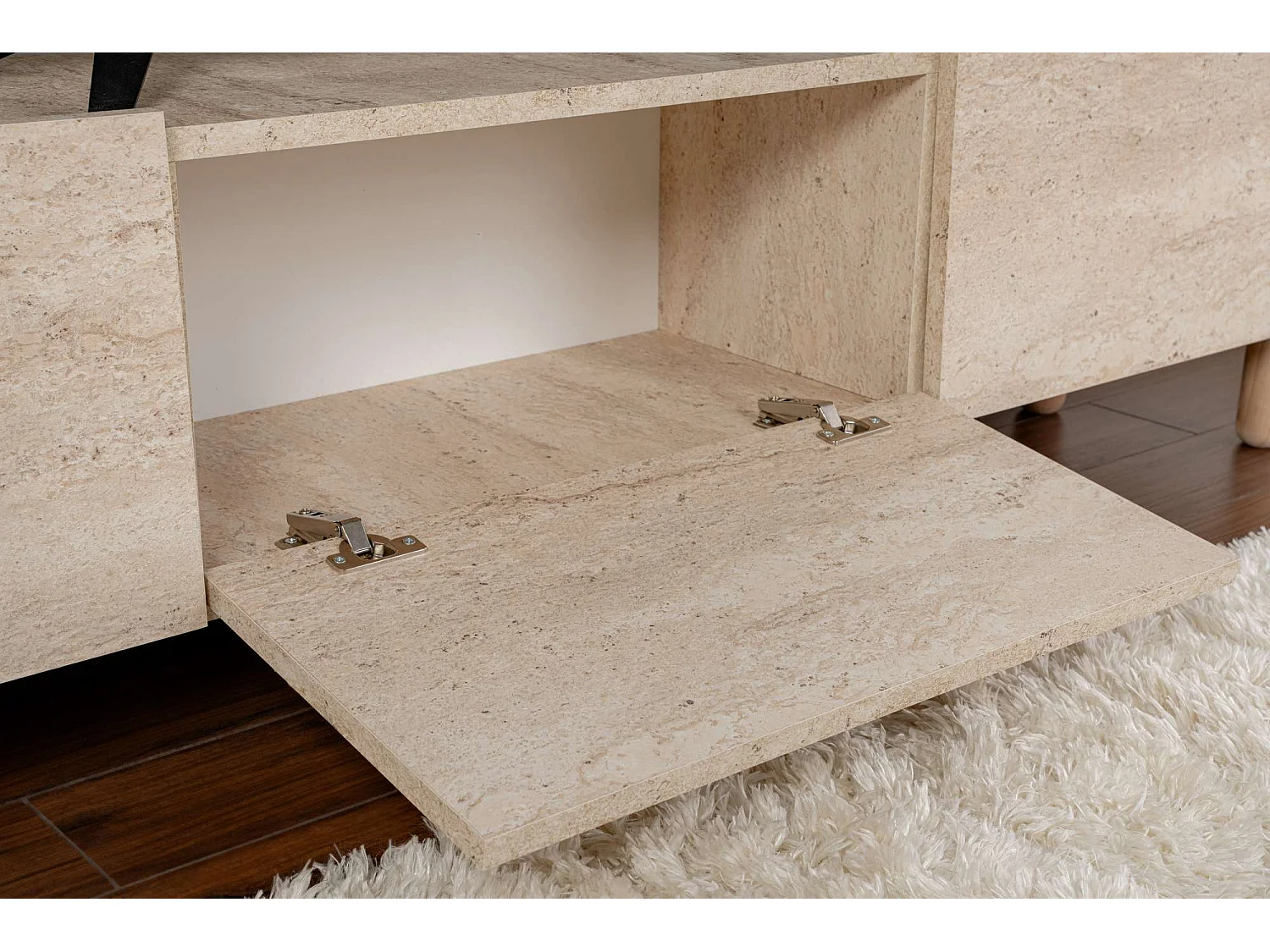 Stojak pod telewizor – 180 cm x 42 cm x 31,4 cm – trawertyn – płyta wiórowa