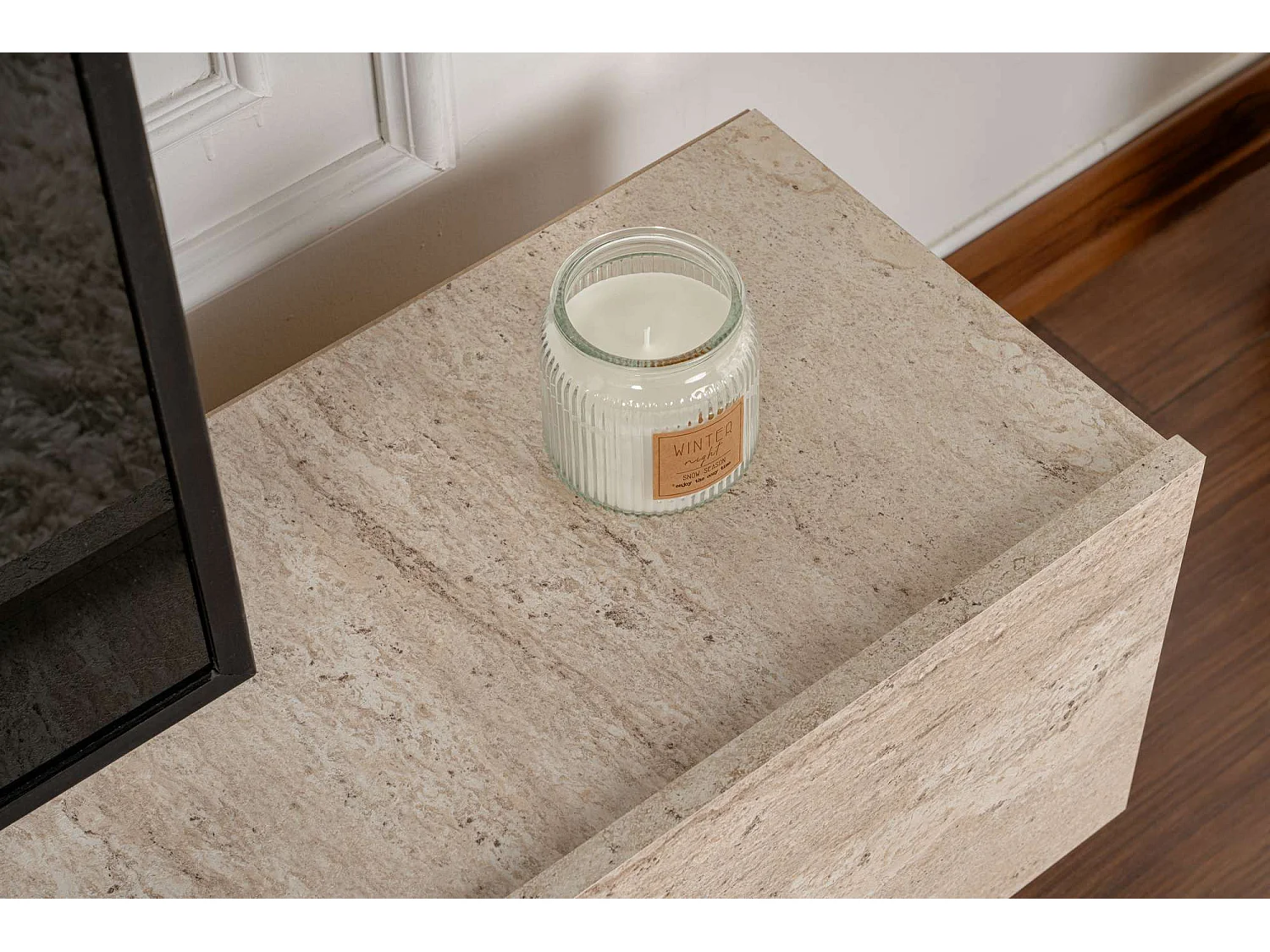 Stojak pod telewizor – 180 cm x 42 cm x 31,4 cm – trawertyn – płyta wiórowa