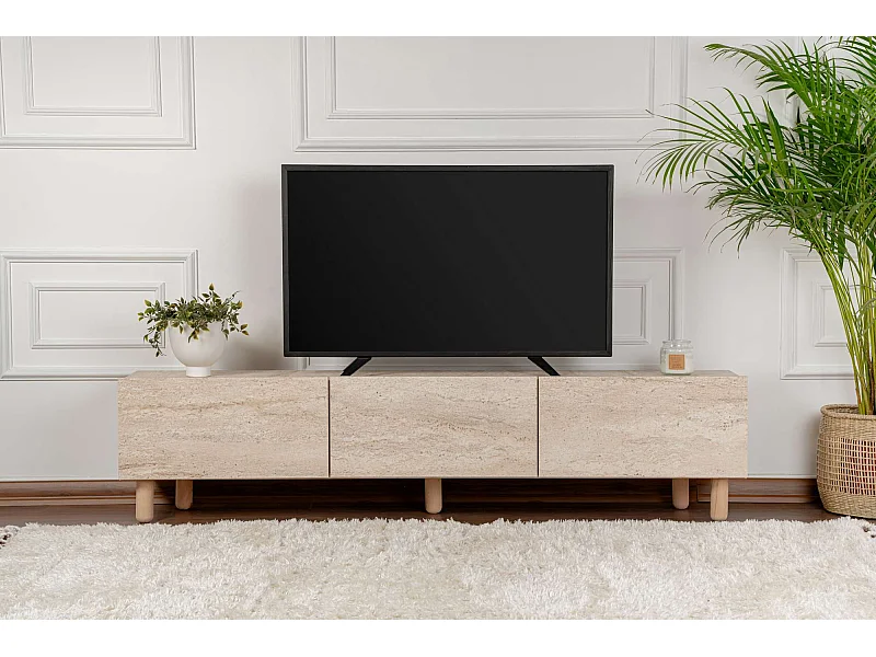 Stojak pod telewizor – 180 cm x 42 cm x 31,4 cm – trawertyn – płyta wiórowa