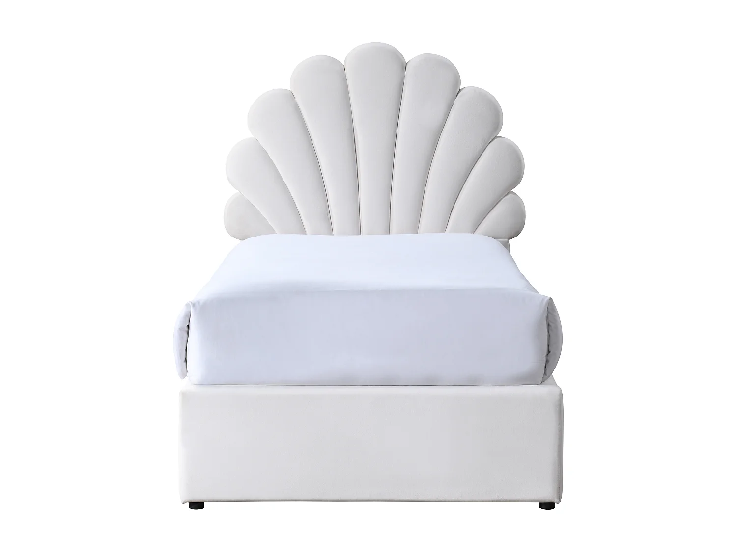 Lit coquillage 90 x 190 cm avec 2 tiroirs - Velours - Blanc + Matelas - MOANA