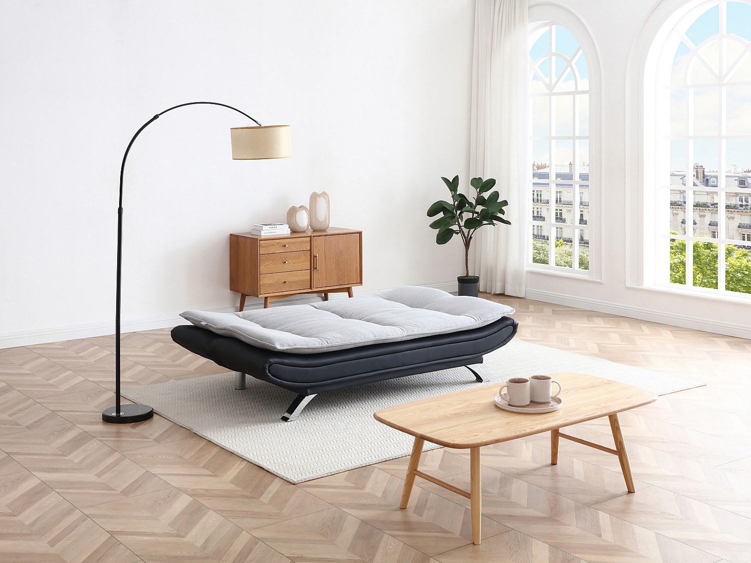 Vente-unique Schlafsofa Klick-Klack Aus Grauem Und Schwarzem Stoff Demido