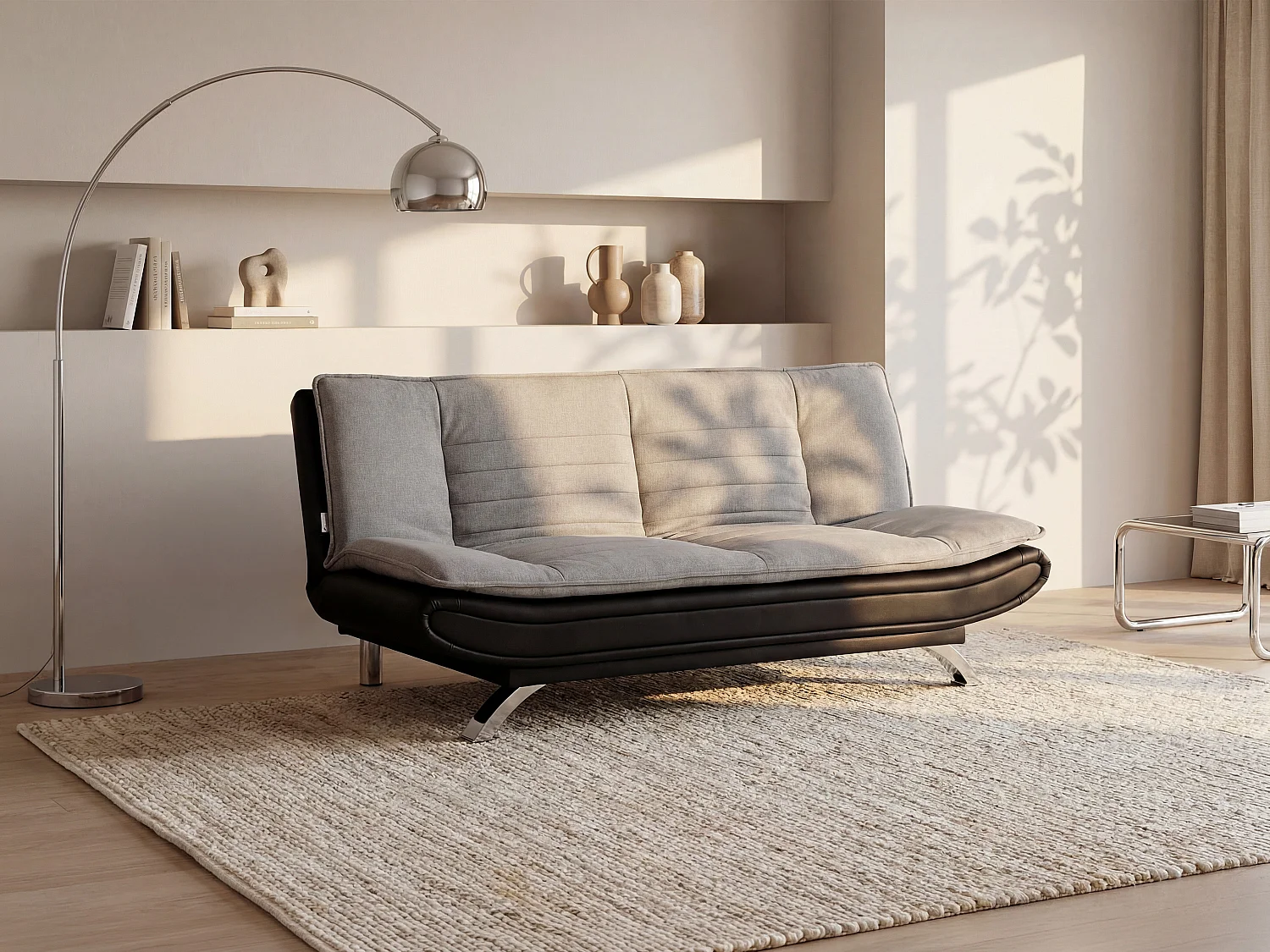Canapé convertible clic-clac en tissu gris et noir DEMIDO