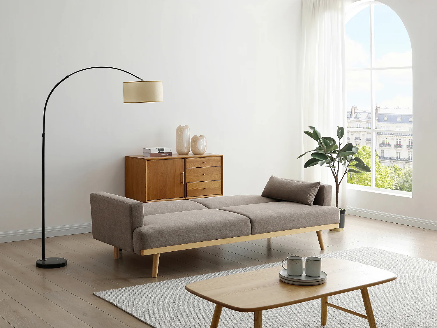 Canapé 3 places convertible clic-clac en tissu taupe ESME