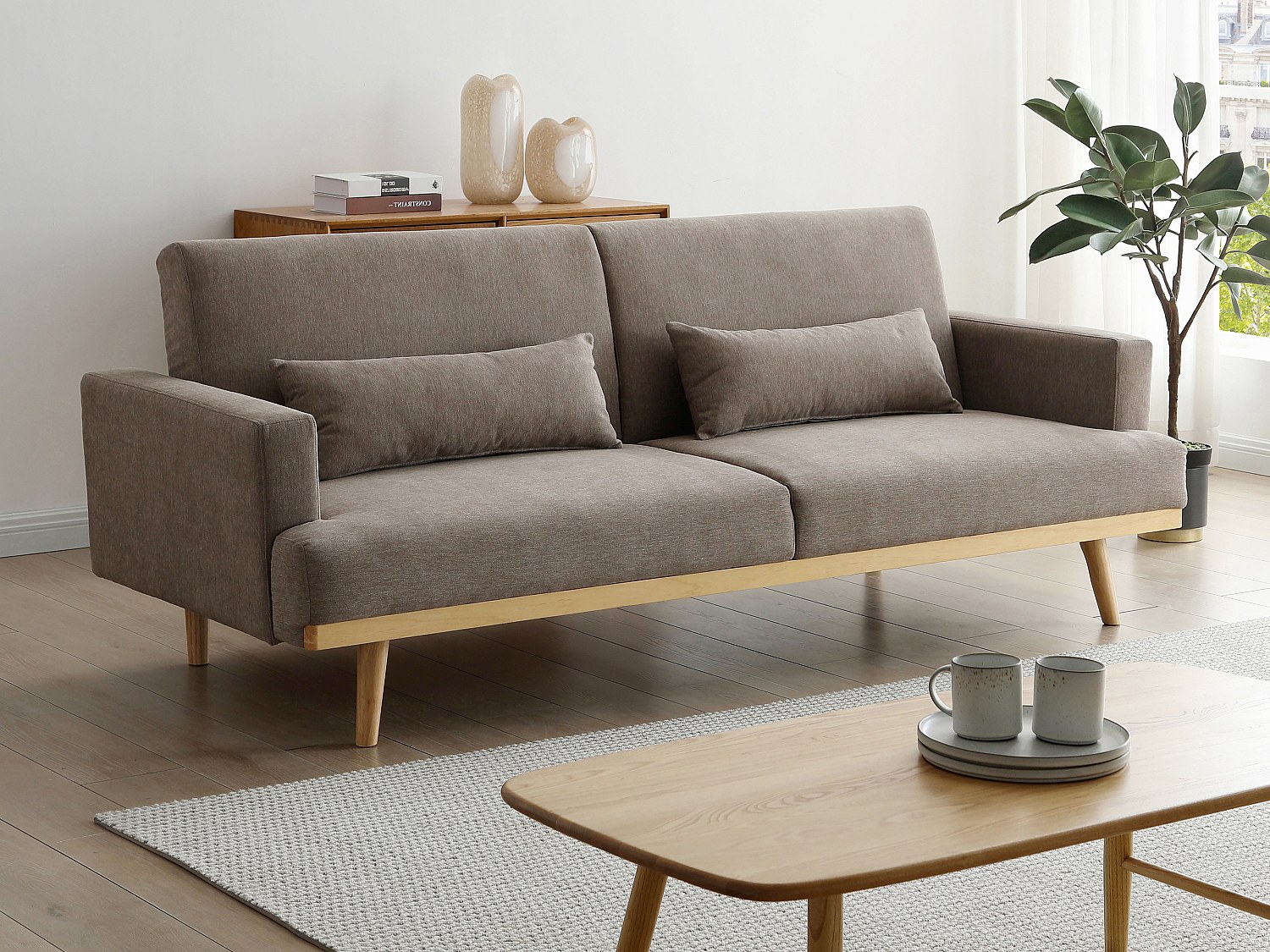 3-seters konvertibel klikk-klakk-sofa i taupe stoff ESME