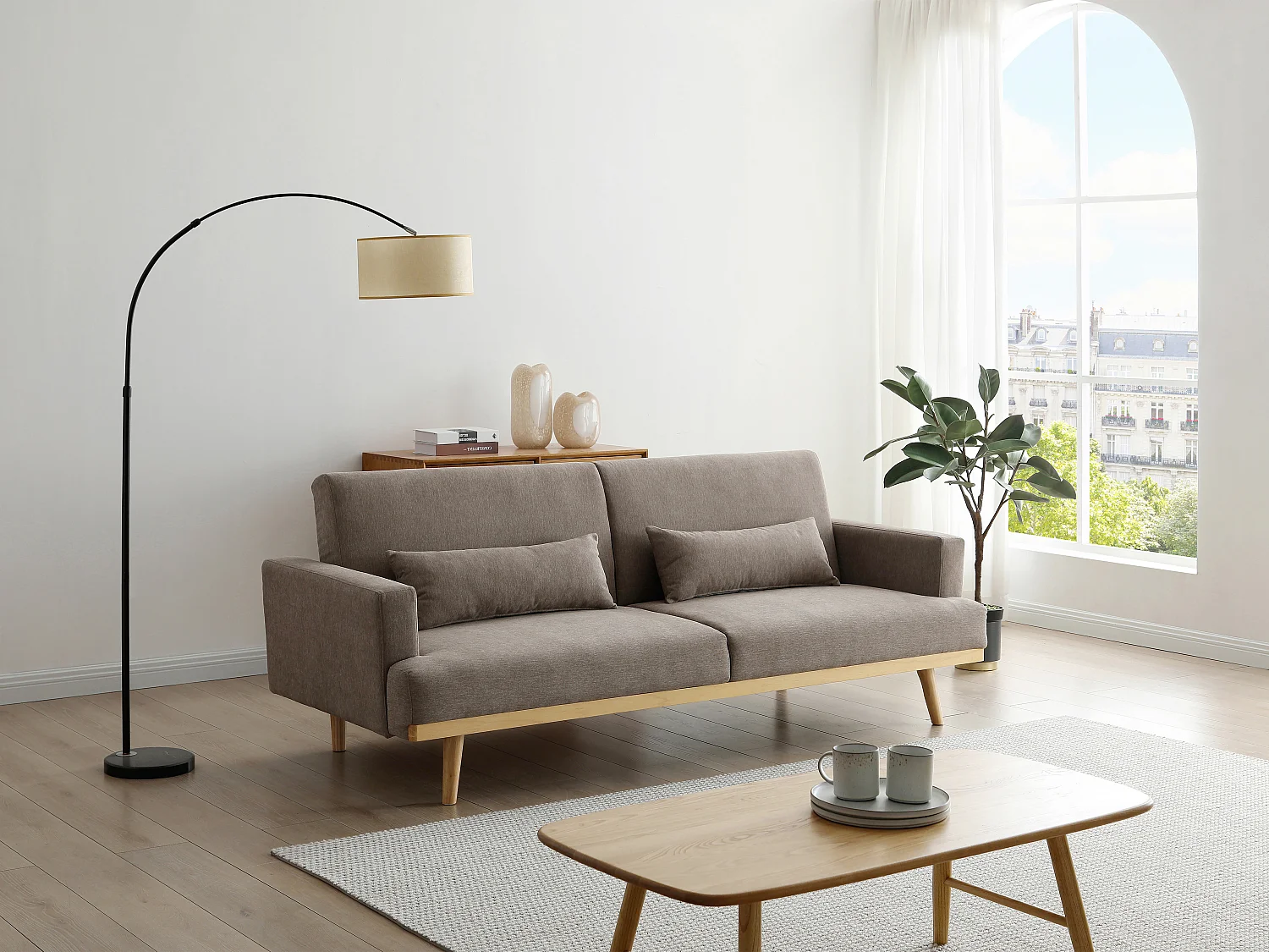 Canapé 3 places convertible clic-clac en tissu taupe ESME