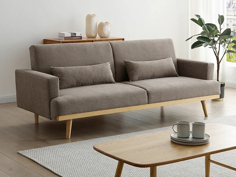 Canapé 3 places convertible clic-clac en tissu taupe ESME