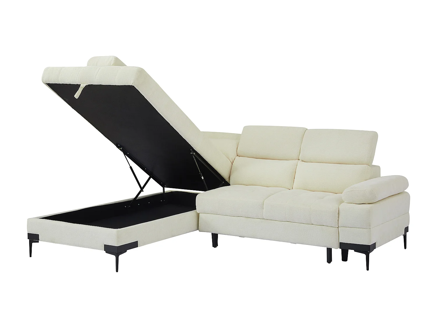 Canapé d'angle gauche convertible en tissu texturé blanc cassé TICOUTA
