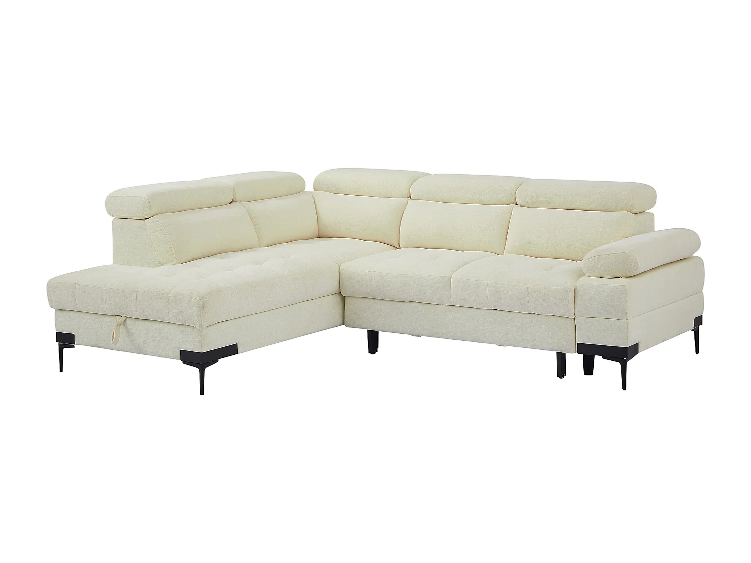 Canapé d'angle gauche convertible en tissu texturé blanc cassé TICOUTA