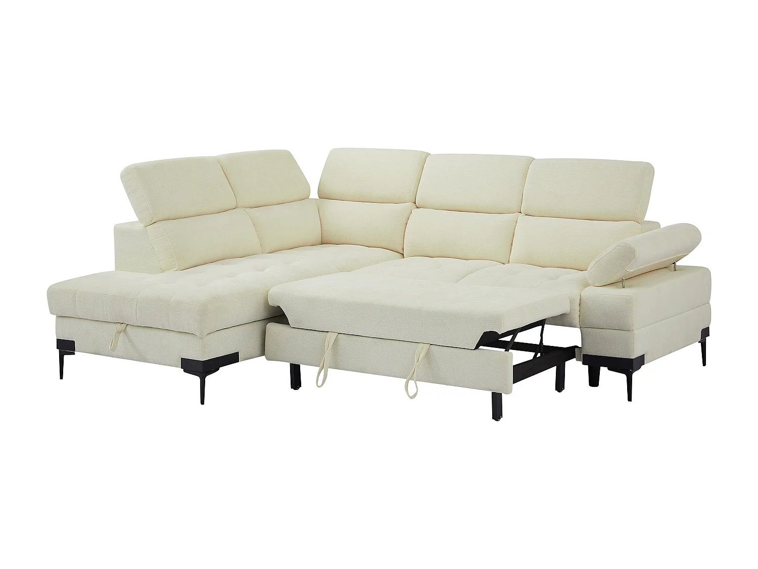 Canapé d'angle gauche convertible en tissu texturé blanc cassé TICOUTA