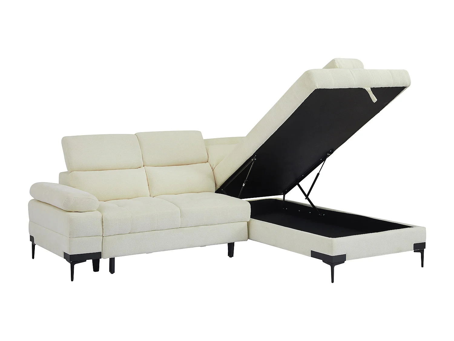 Canapé d'angle droit convertible en tissu texturé blanc cassé TICOUTA