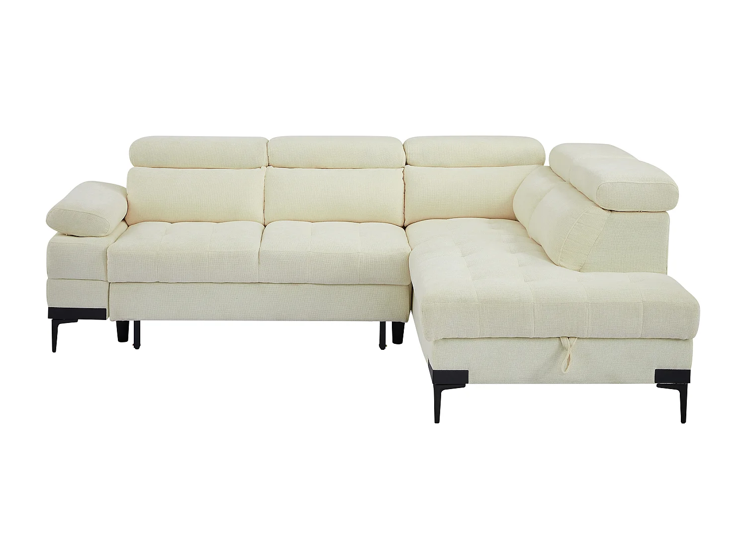 Canapé d'angle droit convertible en tissu texturé blanc cassé TICOUTA