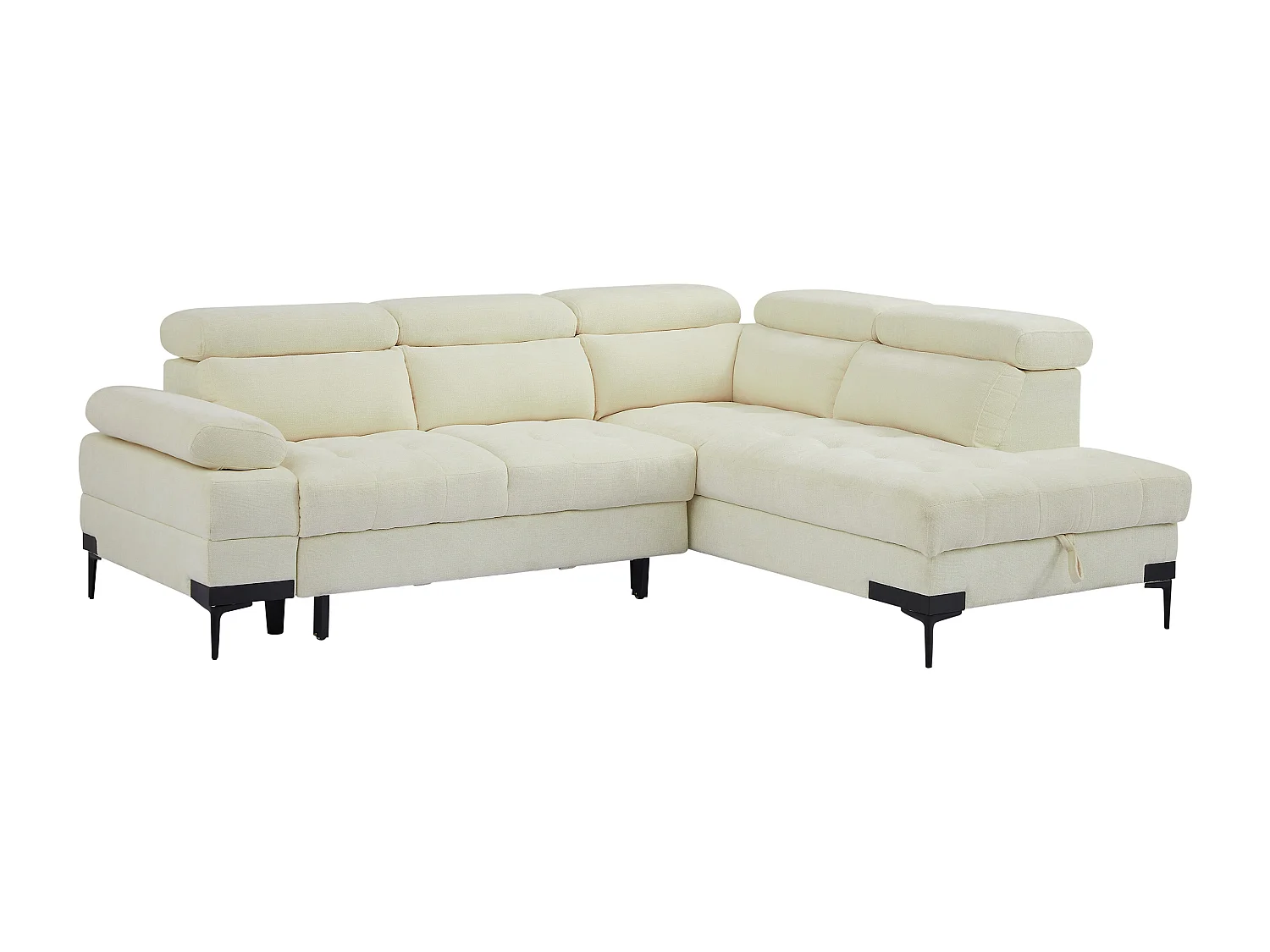 Canapé d'angle droit convertible en tissu texturé blanc cassé TICOUTA