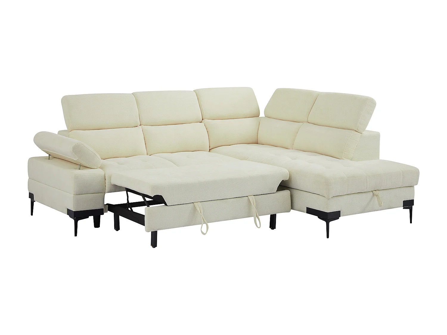 Canapé d'angle droit convertible en tissu texturé blanc cassé TICOUTA