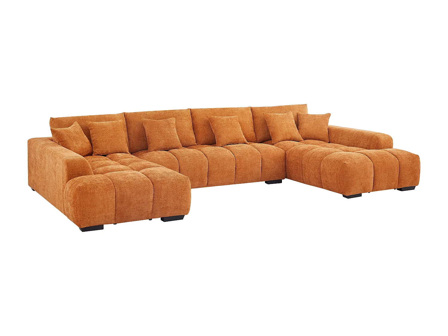 Grand canapé d'angle panoramique en tissu texturé terracotta BERENIA