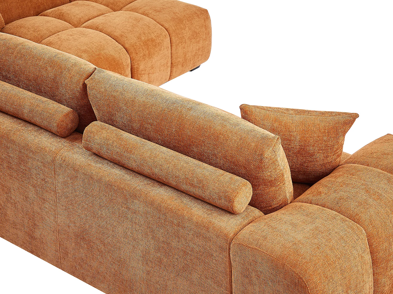 Grand canapé d'angle panoramique en tissu texturé terracotta BERENIA