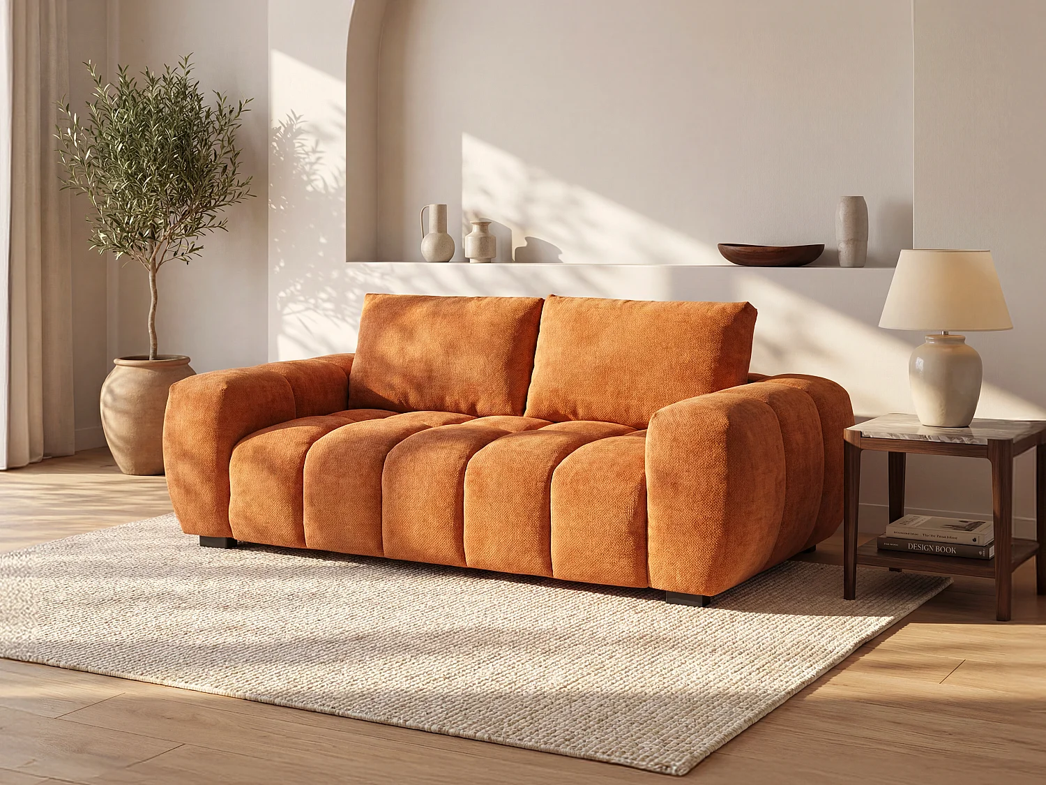 Canapé 3 places en tissu texturé terracotta BERENIA