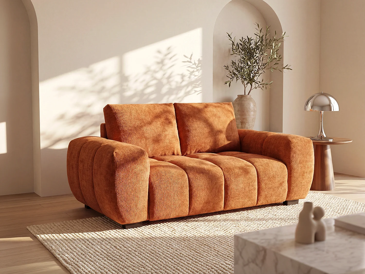 2-Seater Sofa in Terracotta Textured Fabric BERENIA