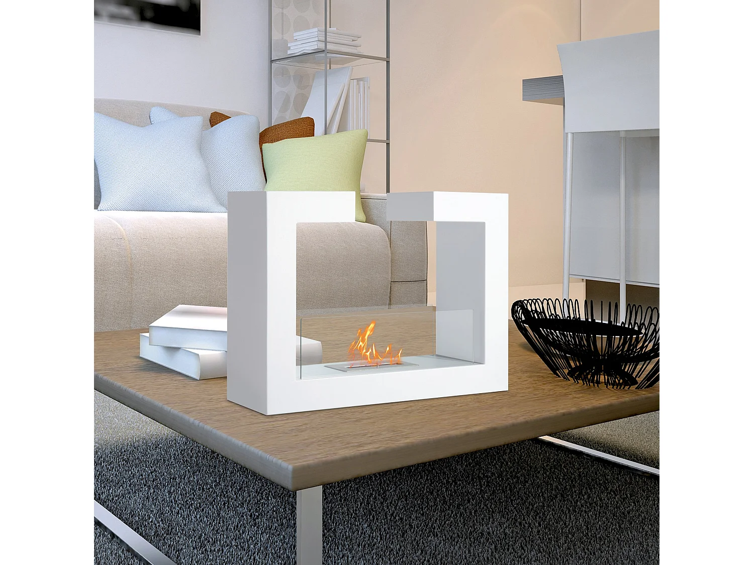 Easycomfort Caminetto A Bioetanolo Da Tavolo 2000w In Acciaio Inossidabile Inodore Con Vetro 78 X 25 X 58 Cm Bianco