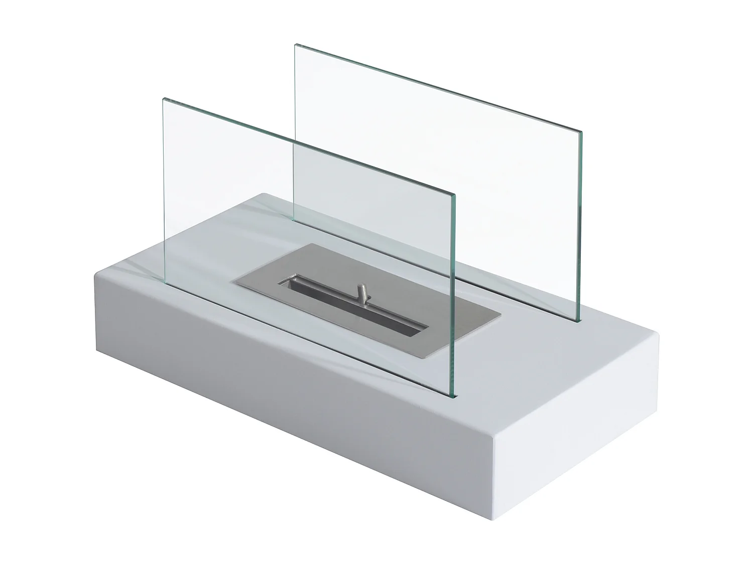 Easycomfort Camino A Bioetanolo Da Tavolo 830 W Bruciatori Senza Residui Inodore In Acciaio Inox Con Vetro 35x18x21 Cm Bianco