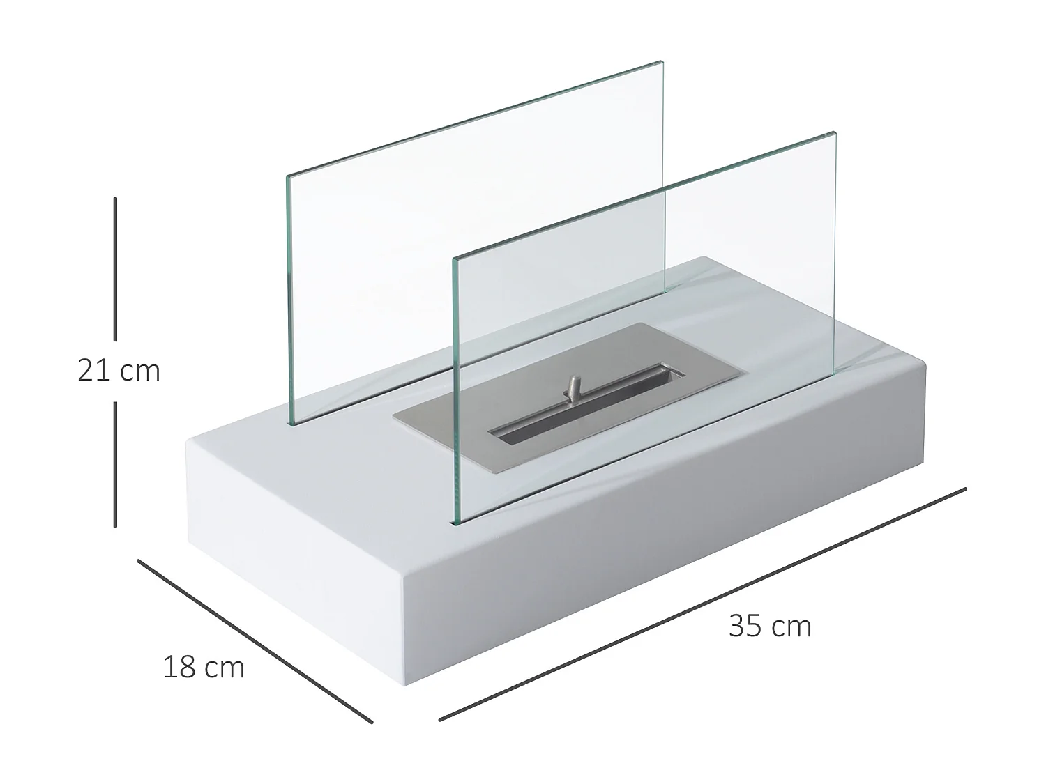 Easycomfort Camino A Bioetanolo Da Tavolo 830 W Bruciatori Senza Residui Inodore In Acciaio Inox Con Vetro 35x18x21 Cm Bianco