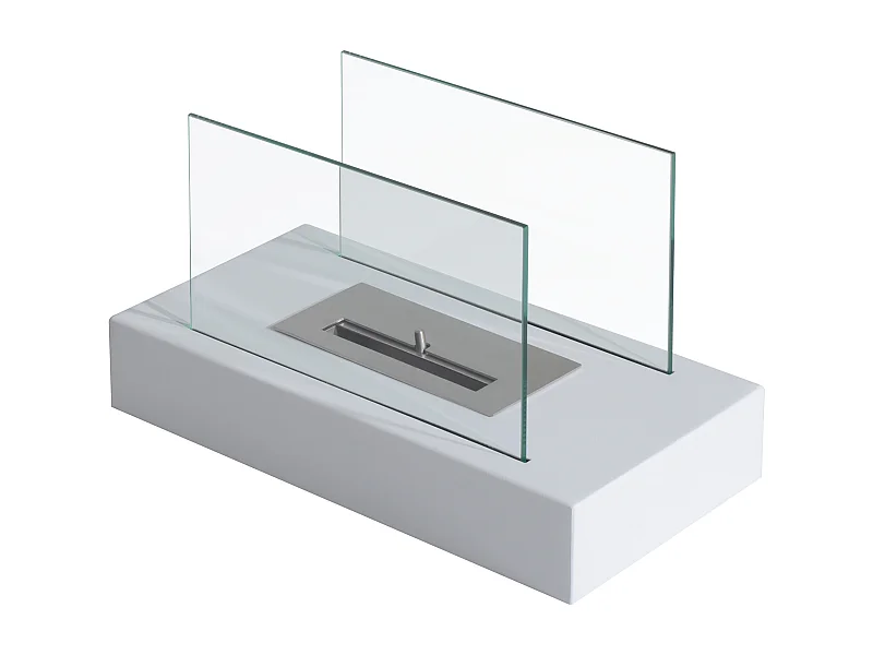 Easycomfort Camino A Bioetanolo Da Tavolo 830 W Bruciatori Senza Residui Inodore In Acciaio Inox Con Vetro 35x18x21 Cm Bianco