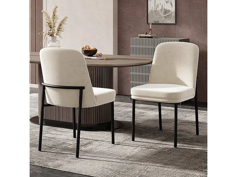 Set di 2 sedie da pranzo - 42,5 x 53 x 82 cm - con cuscini di seduta spessi e gambe in metallo nero - velluto - beige