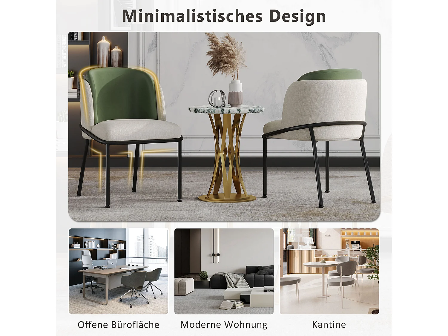 Lot de 2 chaises modernes à pieds inclinés - 55 x 55 x 85 cm - pieds noirs - métal + bois - beige + vert