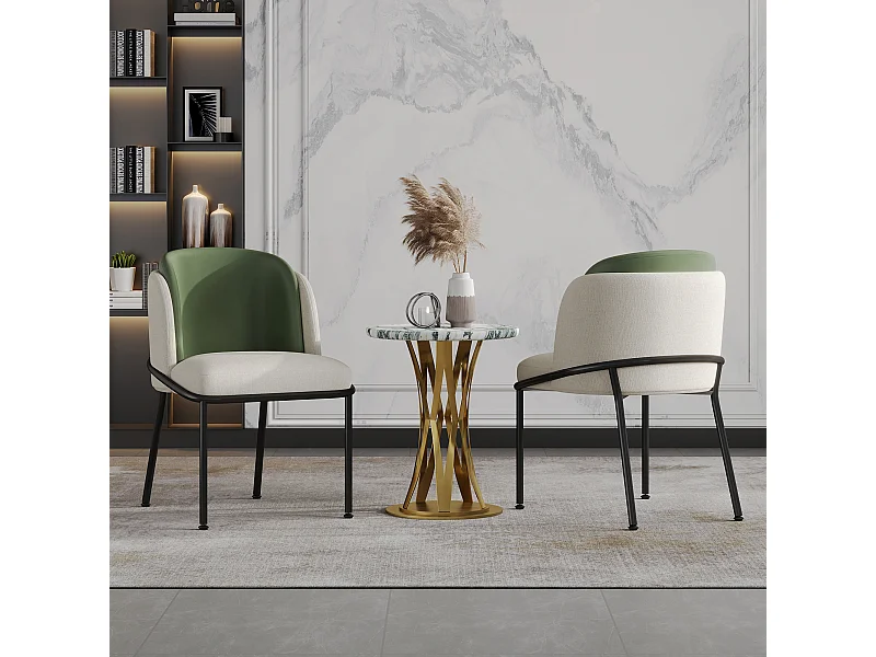 Lot de 2 chaises modernes à pieds inclinés - 55 x 55 x 85 cm - pieds noirs - métal + bois - beige + vert