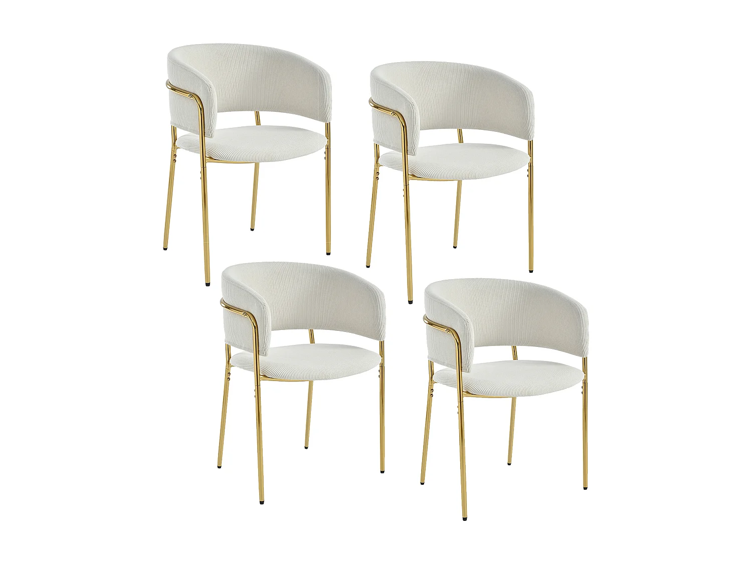 Set van 4 moderne stoelen met schuine poten - 55 x 55 x 80 cm - gouden poten - voor de woonkamer en eetkamer - metaal + hout - beige