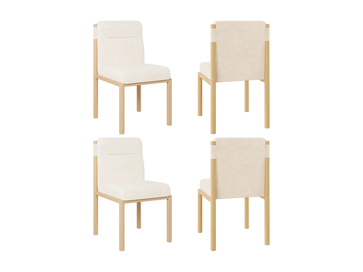 Lot de 4 chaises de salle à manger - 46 x 52 x 80.5 cm - structure effet chêne et assises rembourrées - tissu sherpa - beige.