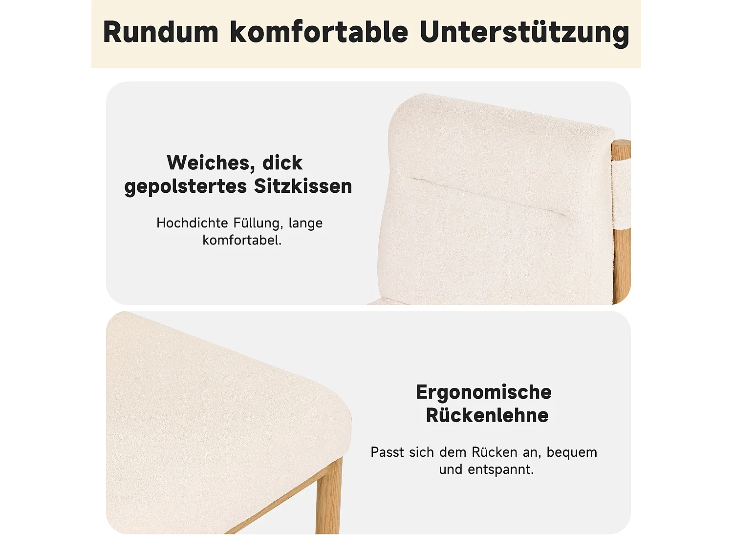 Lot de 4 chaises de salle à manger - 46 x 52 x 80.5 cm - structure effet chêne et assises rembourrées - tissu sherpa - beige.