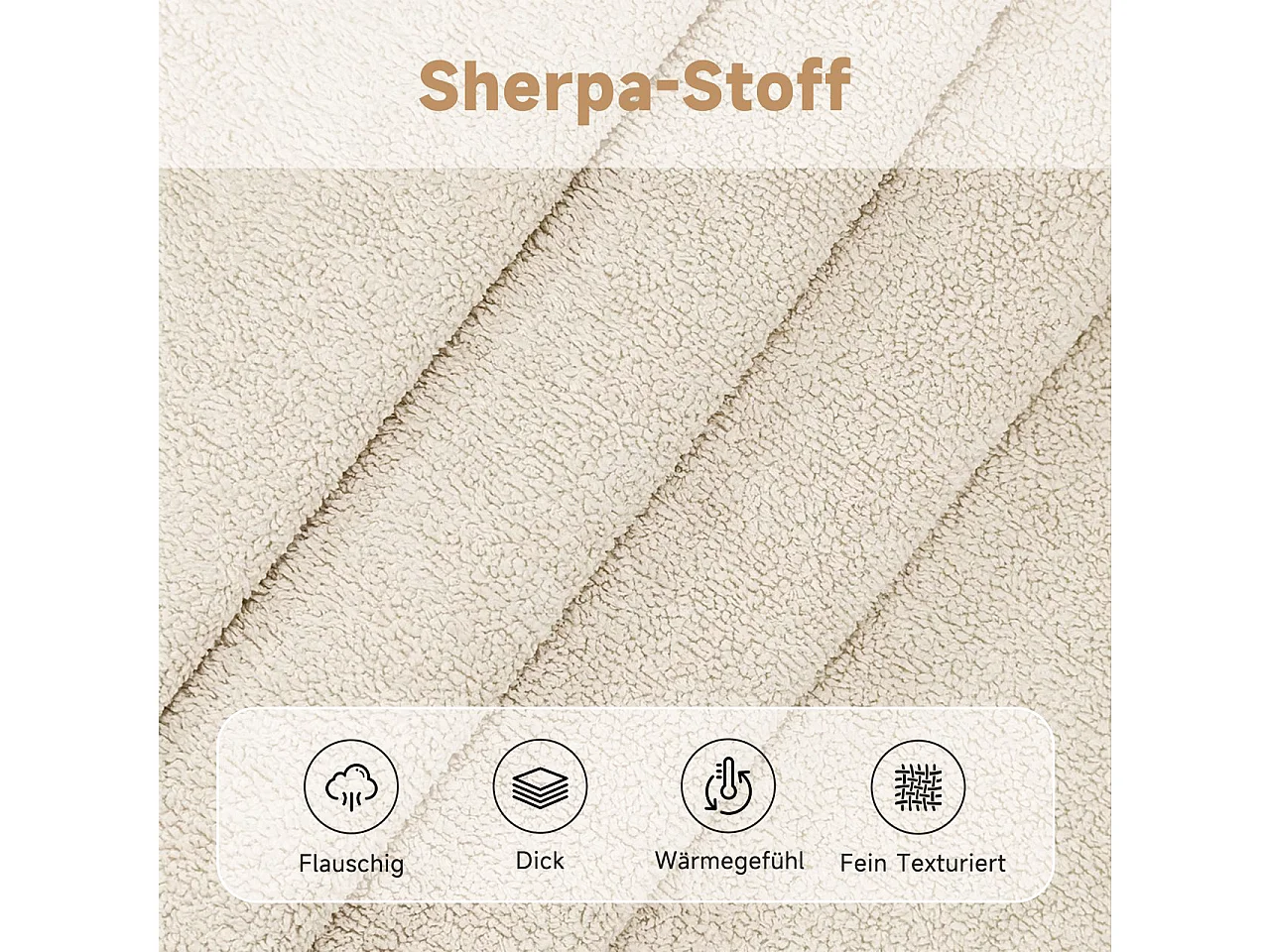 Lot de 4 chaises de salle à manger - 46 x 52 x 80.5 cm - structure effet chêne et assises rembourrées - tissu sherpa - beige.