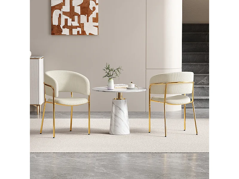 Set van 2 moderne stoelen met schuine poten - 55 x 55 x 80 cm - gouden poten - voor de woonkamer en eetkamer - metaal + hout - beige