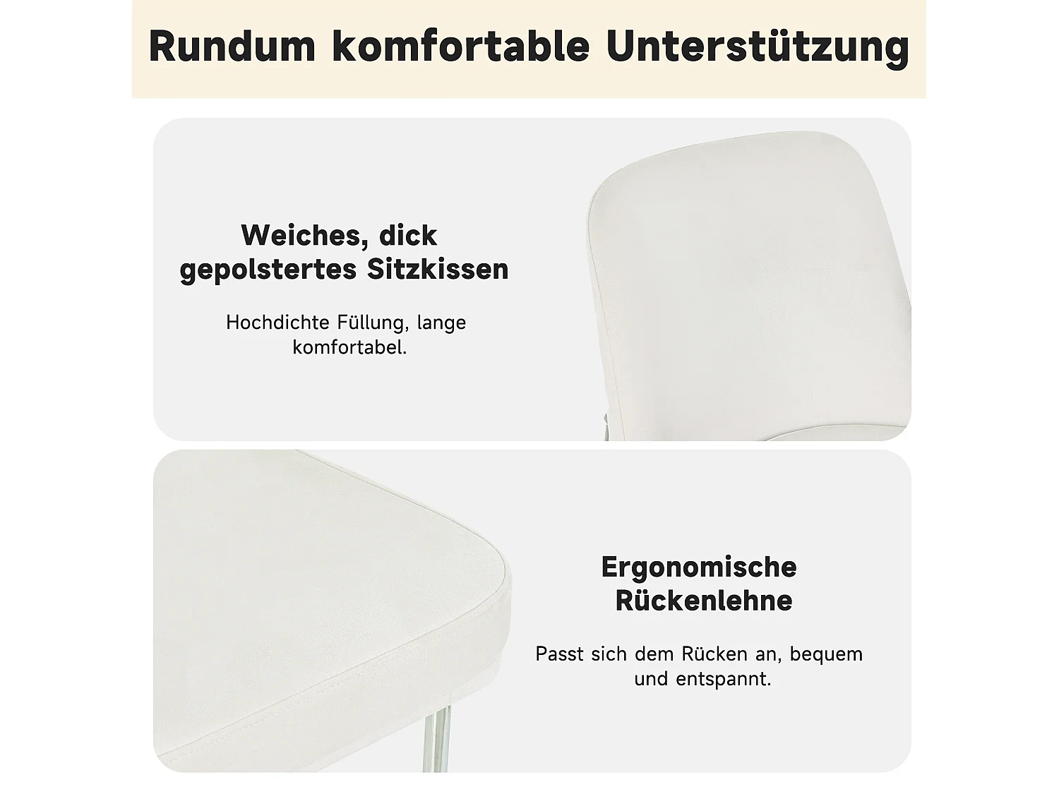 Set van 4 eetkamerstoelen - 42,5 x 53 x 82 cm - met dikke zitkussens en zilveren metalen poten - fluweel - beige