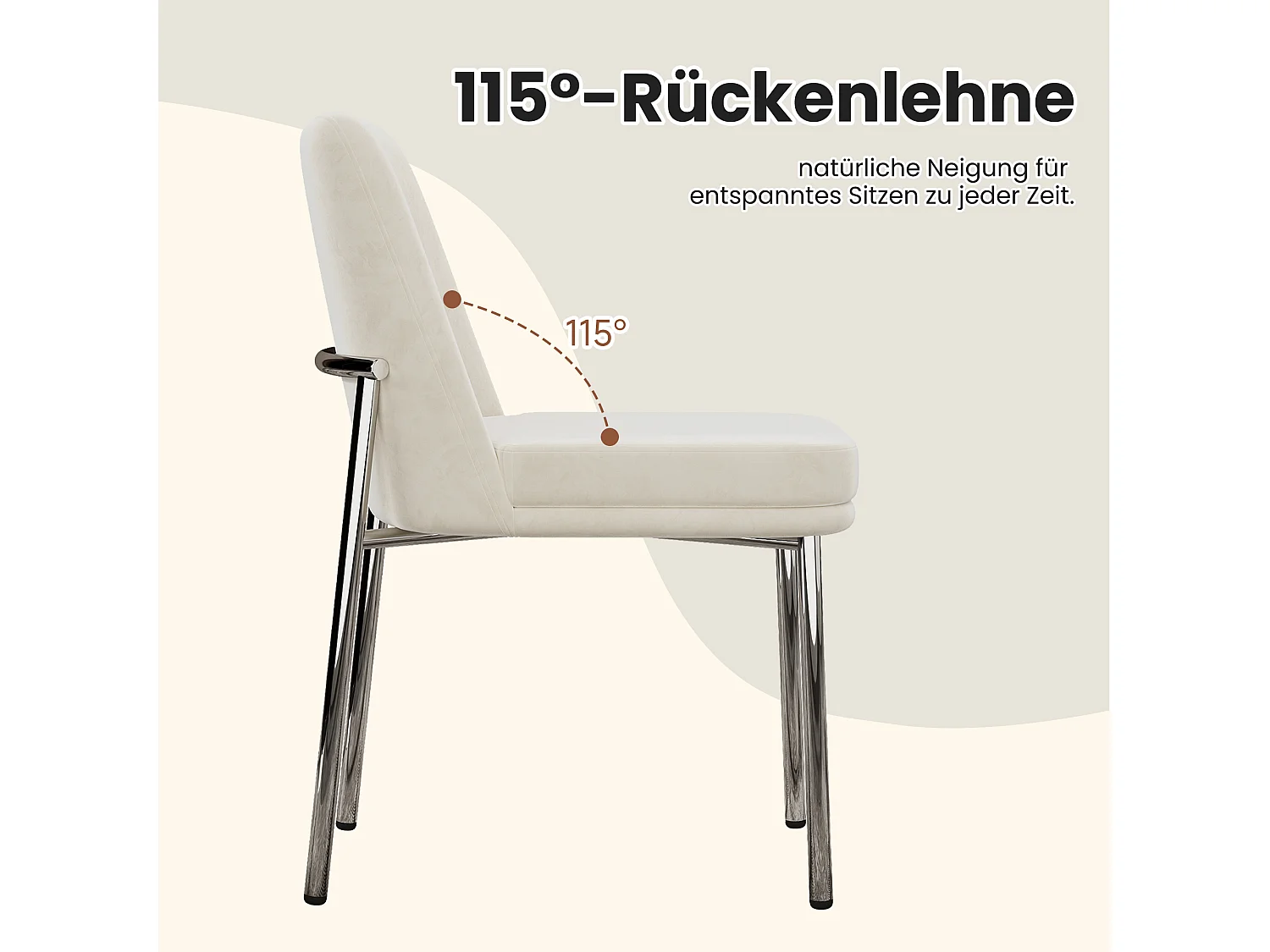 Juego de 2 sillas de comedor - 42,5 x 53 x 82 cm - con cojines de asiento gruesos y patas de metal plateado - terciopelo - beige