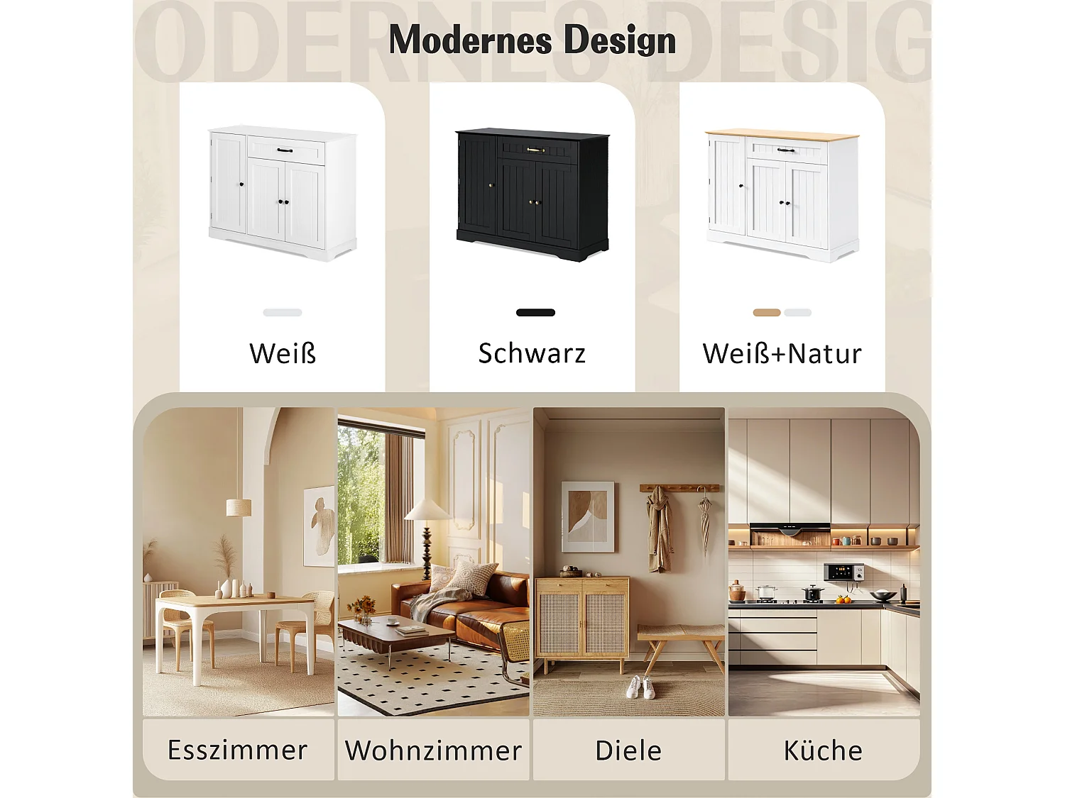 Buffet moderne et élégant - 107 x 40 x 83.4 cm - avec 3 portes + 1 tiroir - pour salle à manger et salon - MDF - blanc + naturel