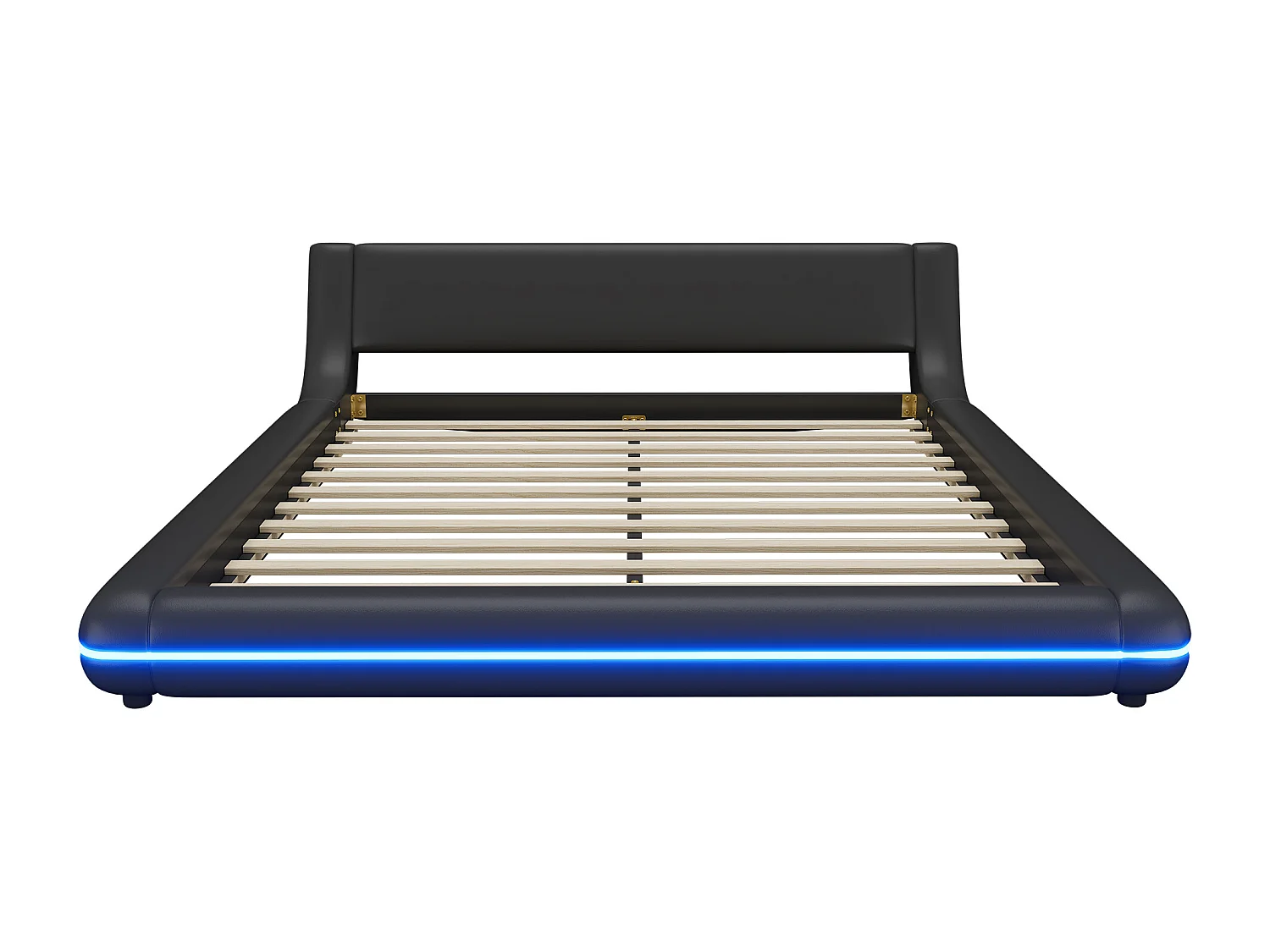 Gepolstertes Doppelbett – 160 x 200 cm – mit Kopfteil und LED-Beleuchtung – elegantes Design – PU – schwarz