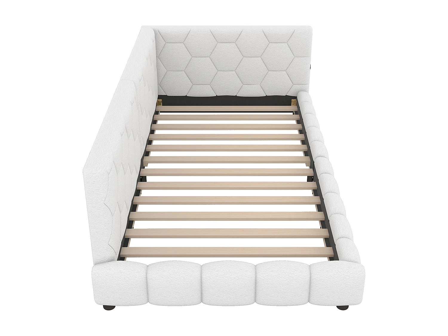 Canapé-lit pour enfant - 90 x 200 cm - avec Leds + USB + sommier à lattes - velours - blanc