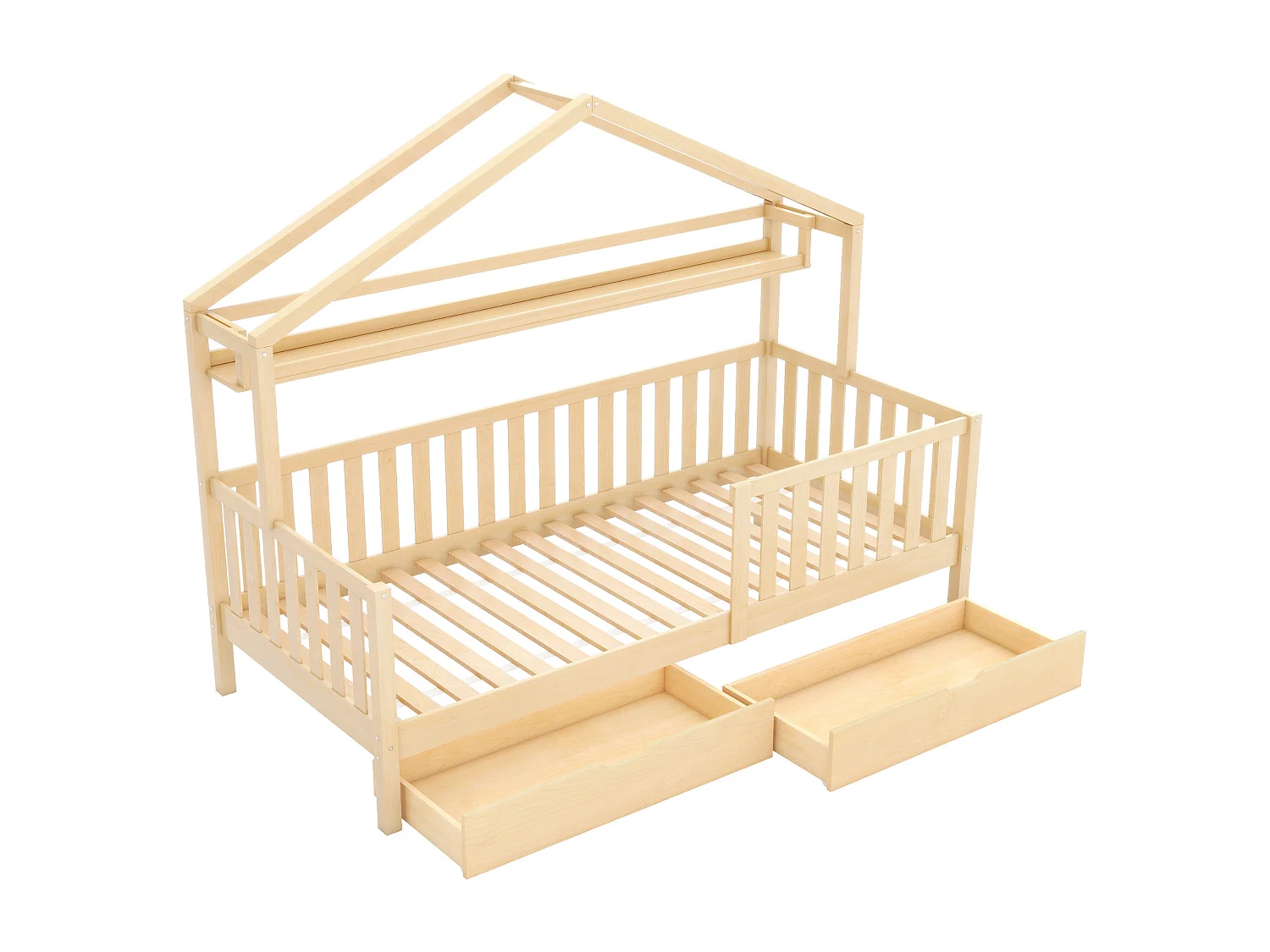 Kinderbed - 90 x 200 cm - met 2 lades + lattenbodem - hout - naturel