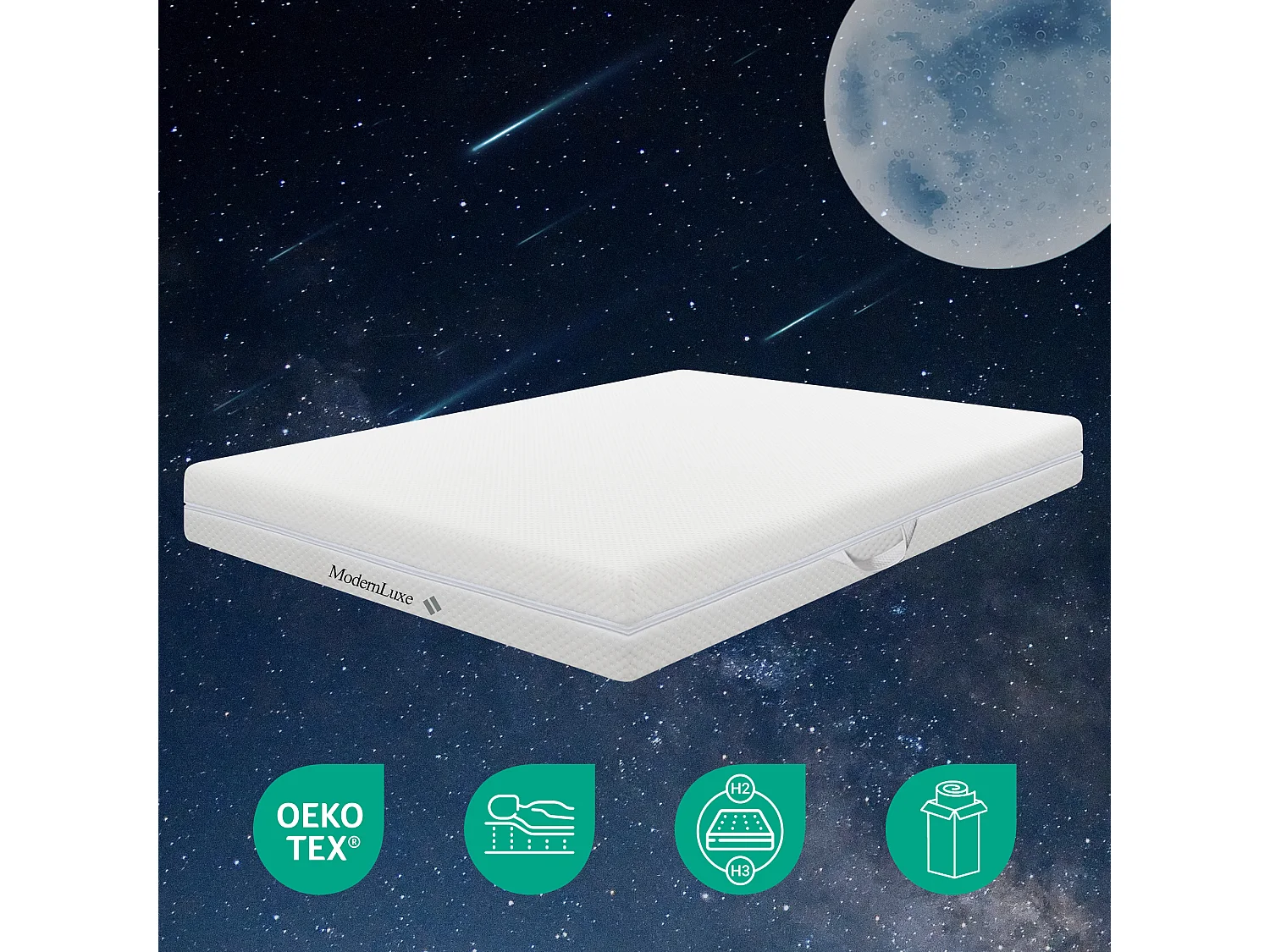 Matelas en mousse - 160 x 200 cm - matelas confort 7 zones avec poignées et housse lavable - blanc