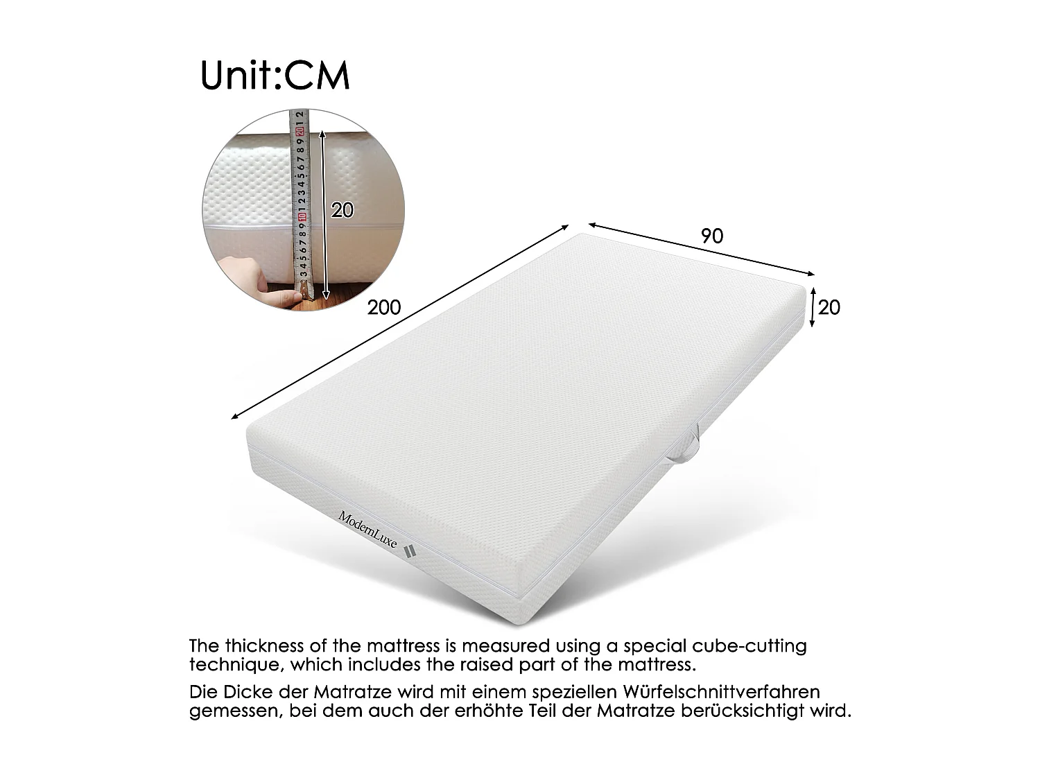 Matelas en mousse - 90 x 200 cm - matelas confort 7 zones avec poignées et housse lavable - blanc