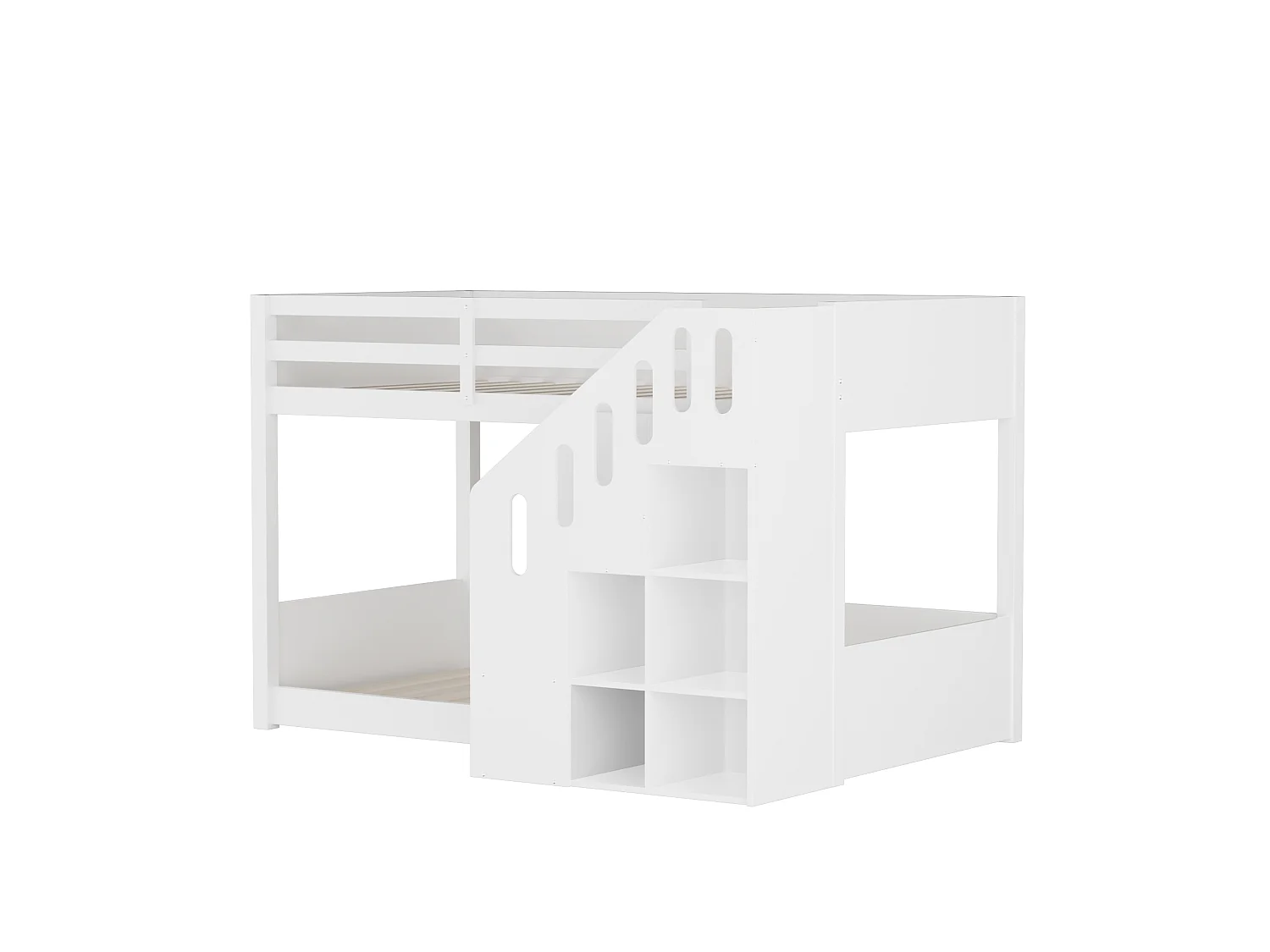 Børnekøjesenge - 2 x 90 x 200 cm - trappe med opbevaringshylder + rækværk - træ - hvid