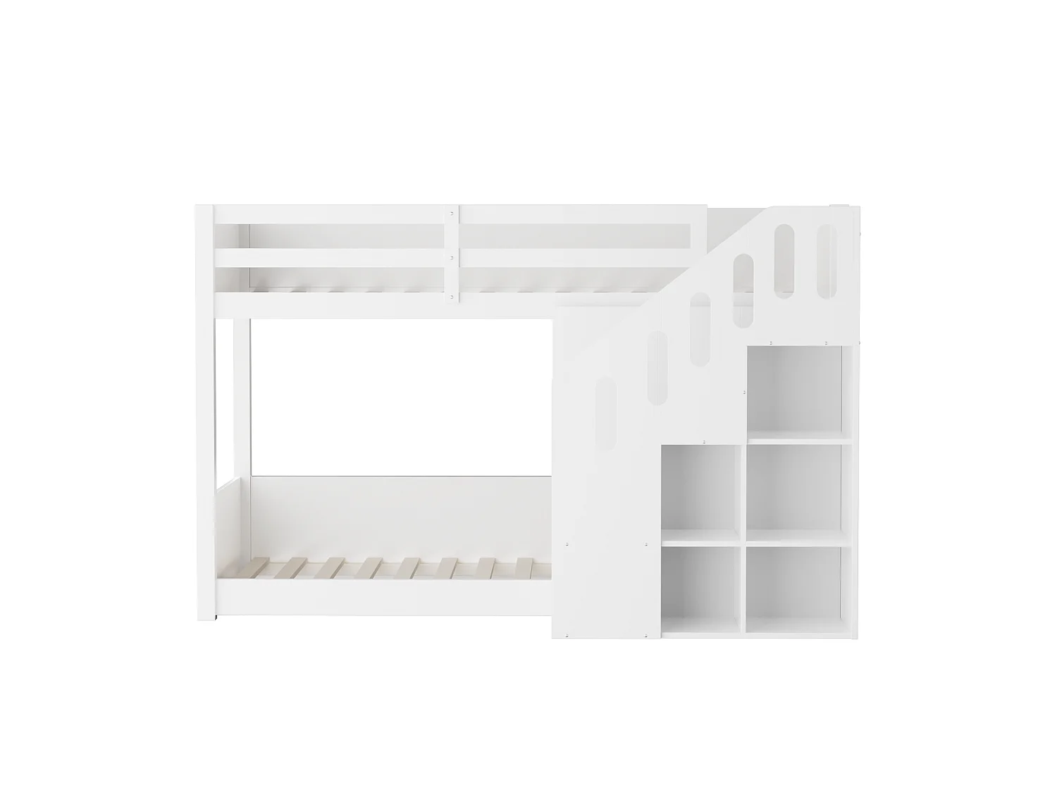 Børnekøjesenge - 2 x 90 x 200 cm - trappe med opbevaringshylder + rækværk - træ - hvid