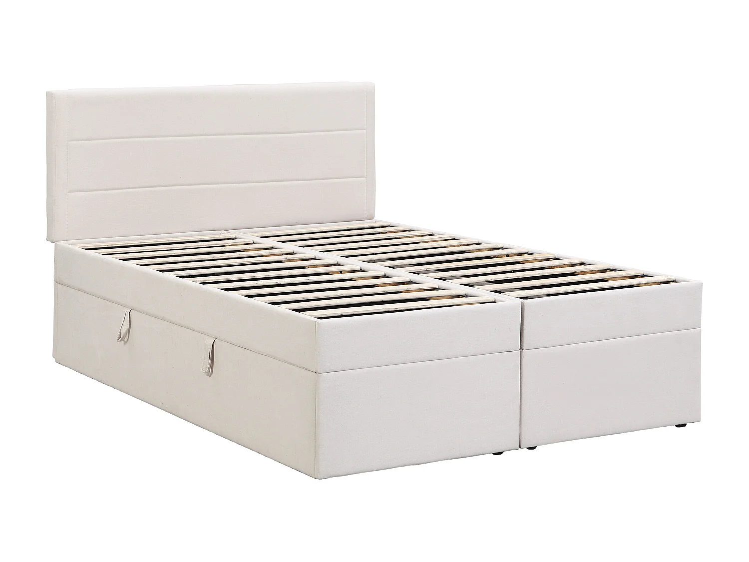 Lit coffre capitonné - 140 x 200 cm - ouverture des deux côtés - bois + MDF + lin - beige