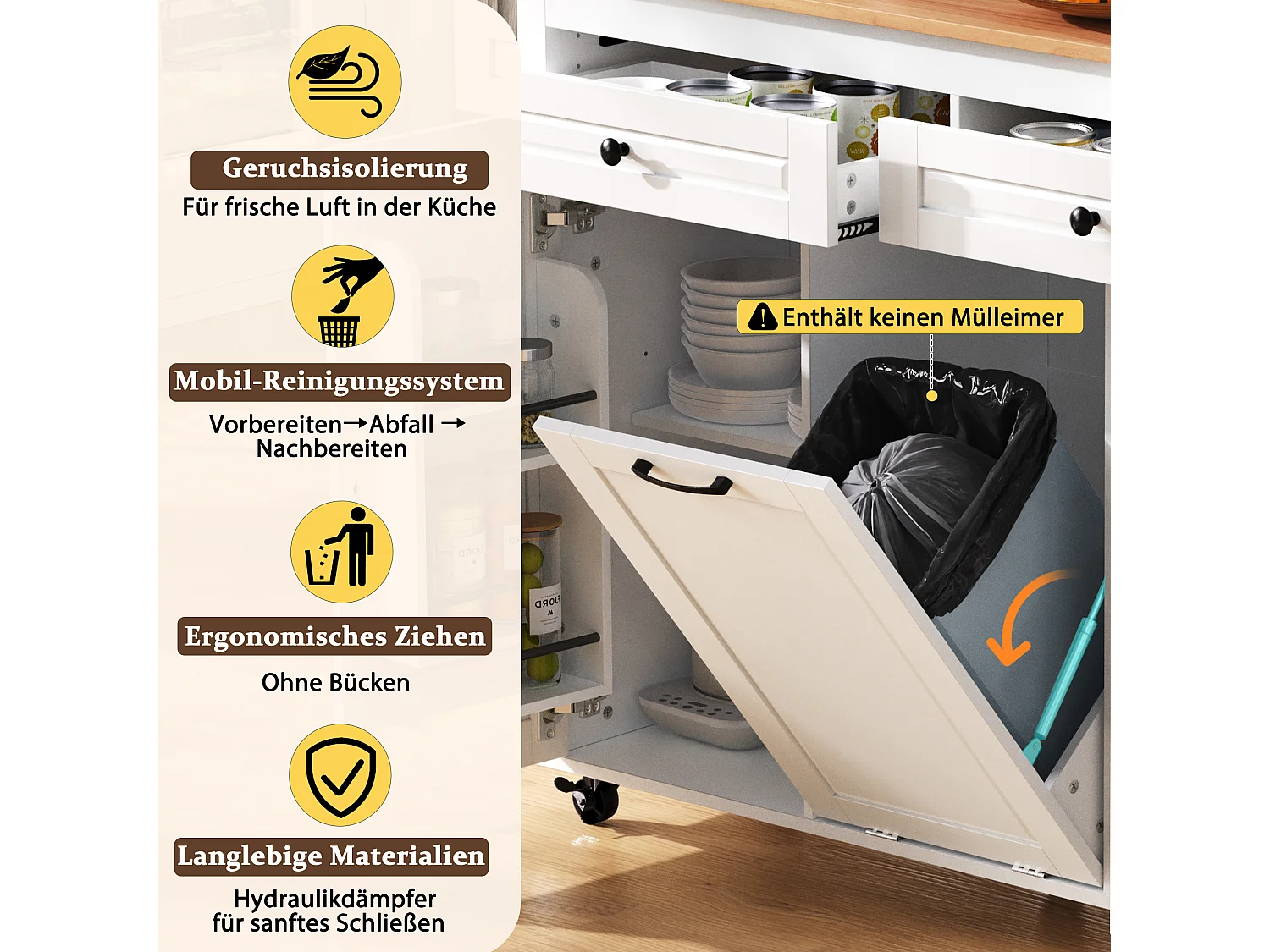 Rozkładana wyspa kuchenna mobilna - 120 x 40/75 x 92 cm - z 3 drzwiami + 2 szufladami - MDF - biała