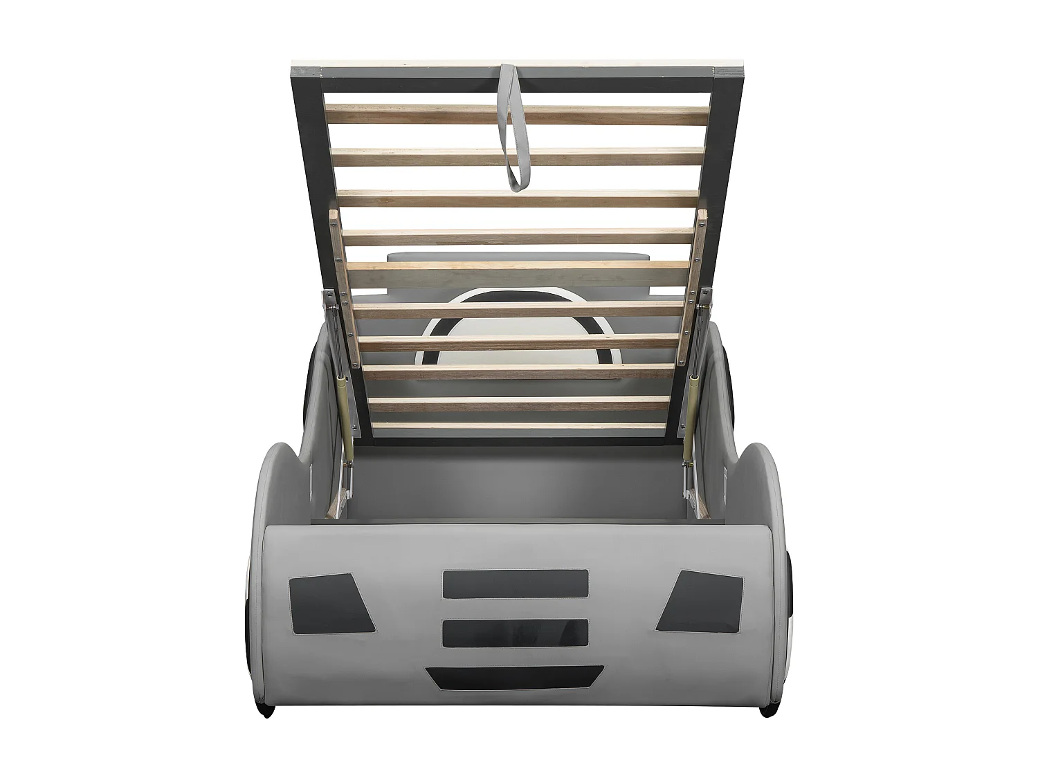 Lit voiture pour enfant - 90 x 200 cm - avec sommier à lattes + rangement sous le lit - PU - gris