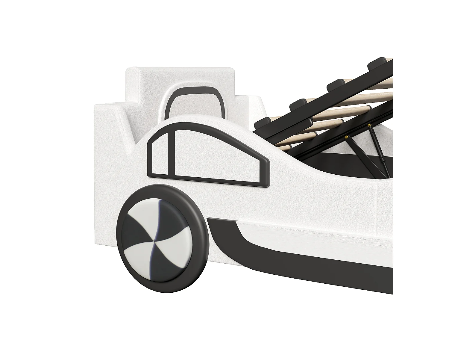 Kinderautobett – 90 x 200 cm – mit Lattenrost und Stauraum unter dem Bett – PU – weiß