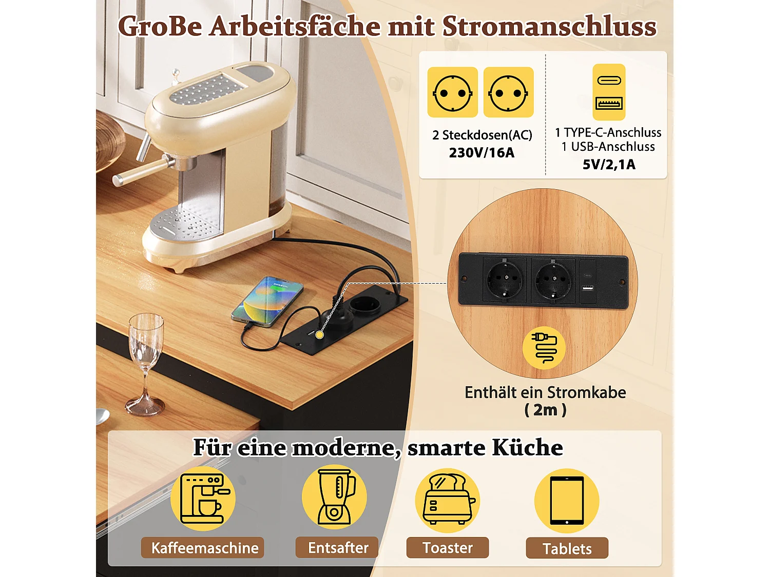 Isla de cocina móvil extensible - 120 x 40/75 x 92 cm - con 3 puertas + 2 cajones - MDF - negro