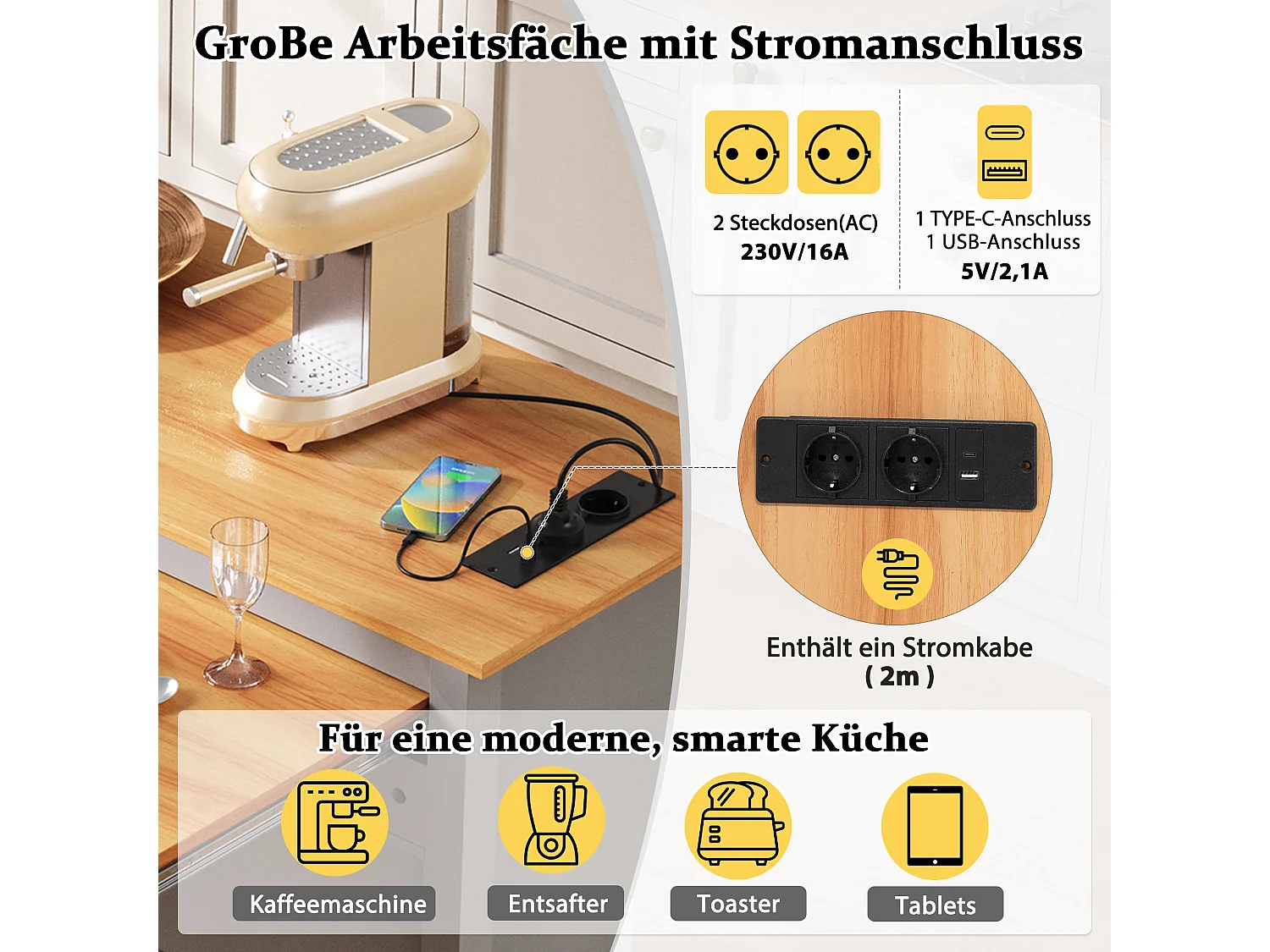 Isla de cocina móvil extensible - 120 x 40/75 x 92 cm - con 3 puertas + 2 cajones - MDF - gris